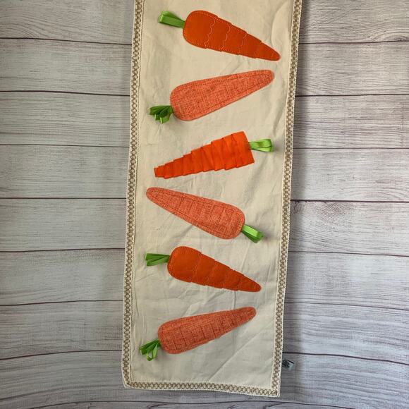 House & Garden Easter Carrot Table Runner Green Ribbon Leaves 14x48 - Picture 3 of 14